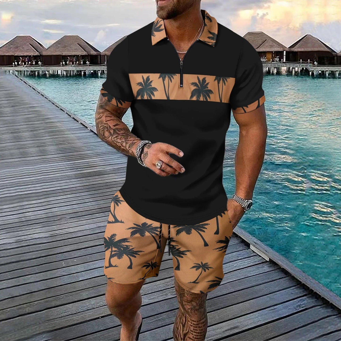 Men's Summer Polo Set - Classic Fit - Floral Print