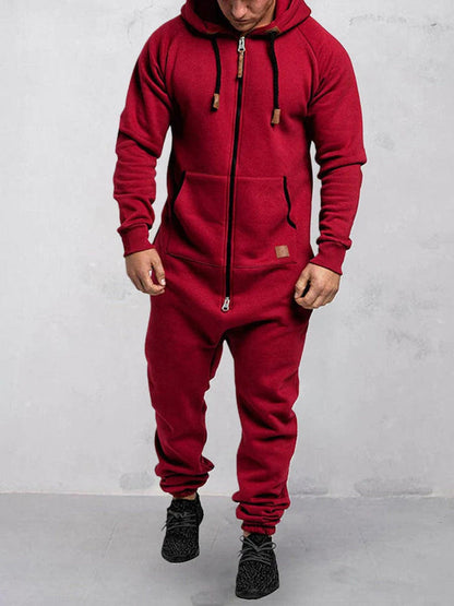 Comfortable Men's Fleece Jumpsuit with Hood and Zipper