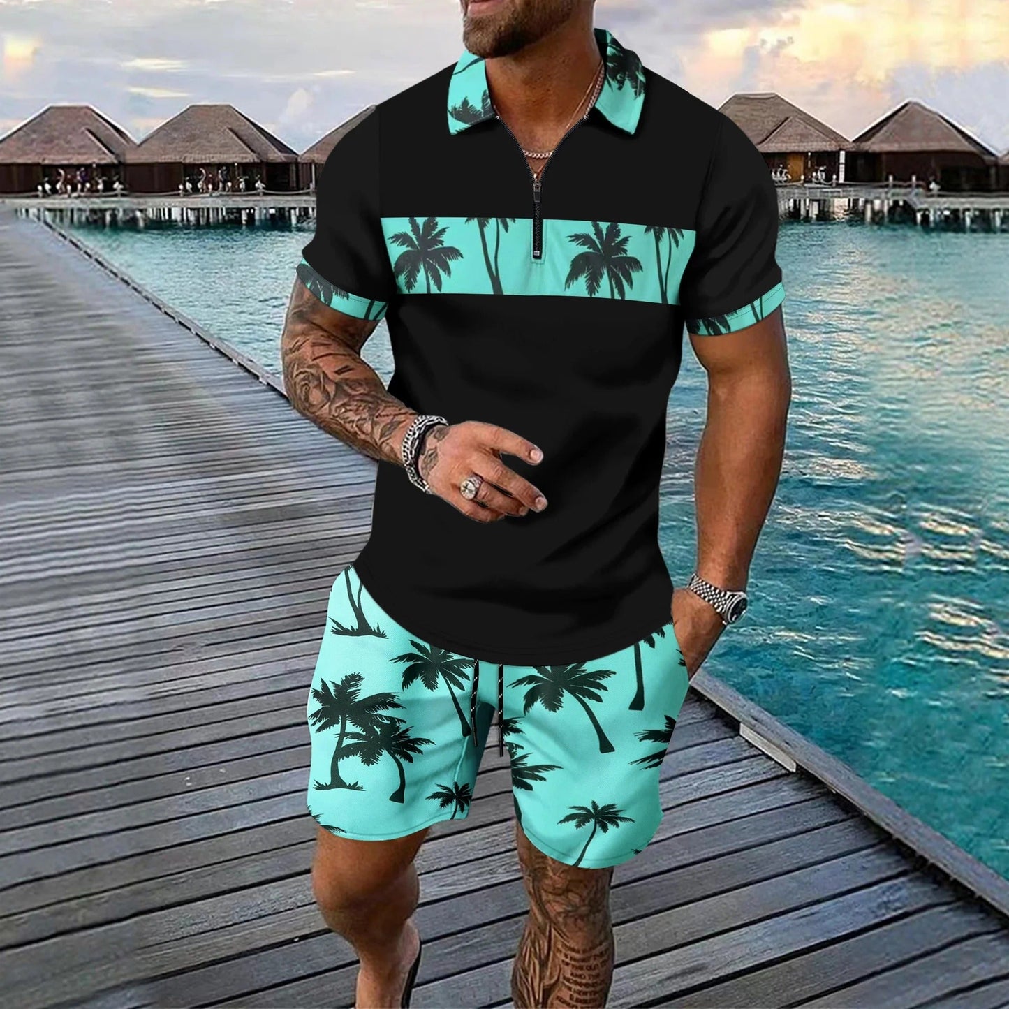 Men's Summer Polo Set - Classic Fit - Floral Print - EasyApparels