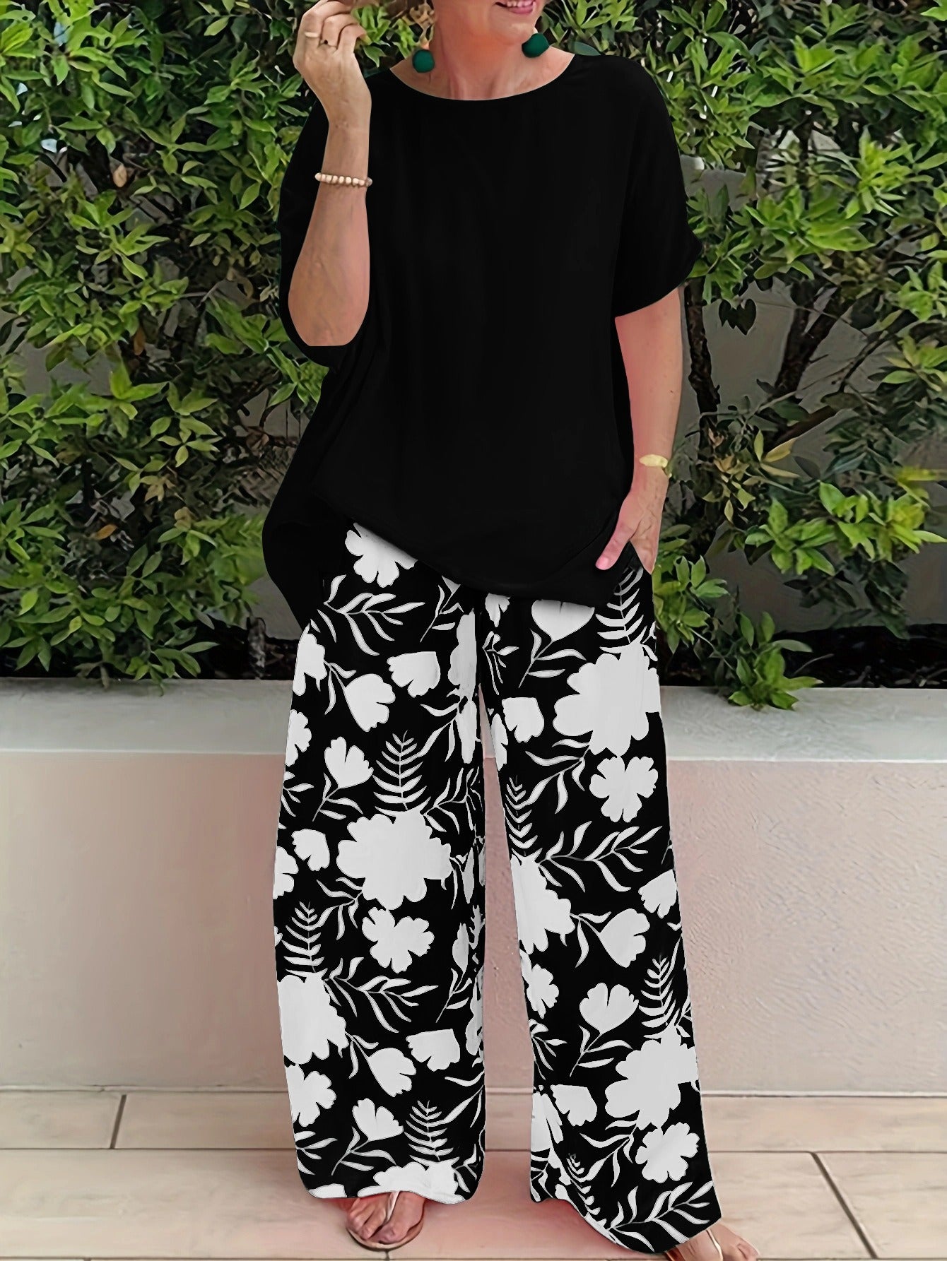 Loose Fit Women's Floral Wide Leg Pants