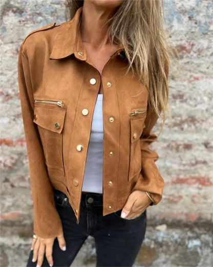 Fitted Women's Suede Zip Jacket - EasyApparels