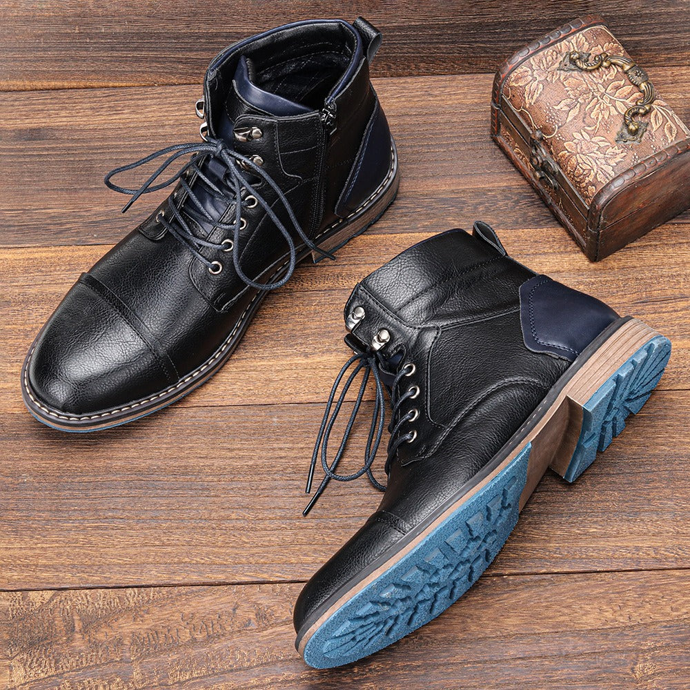 Tall Leather Lace Up Work Boots - EasyApparels