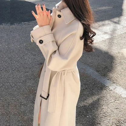 Casual Double Breasted Long Wool Trench Coat
