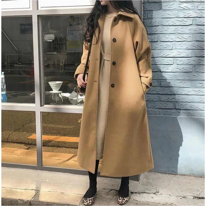 Casual Double Breasted Long Wool Trench Coat - EasyApparels