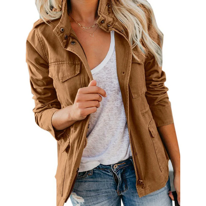 Casual Women's Jacket with Zip and Button Front