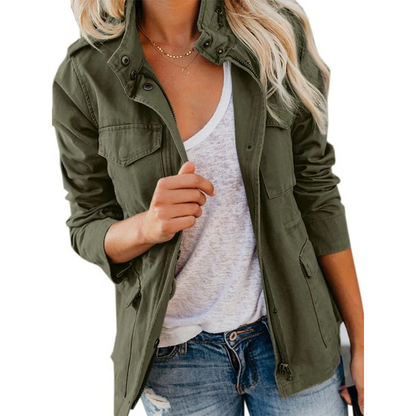 Casual Women's Jacket with Zip and Button Front - EasyApparels
