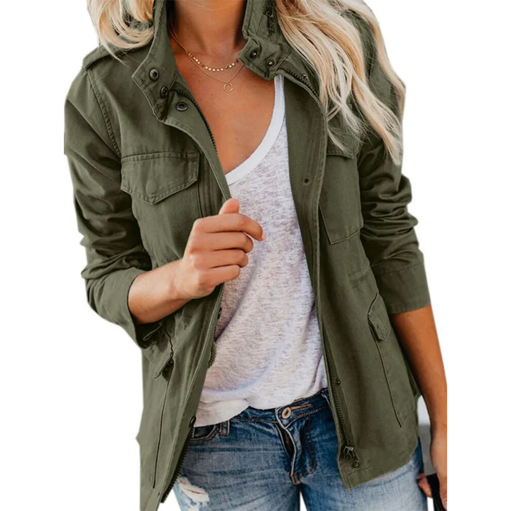 Casual Women's Cotton Jacket with Multiple Pockets - EasyApparels