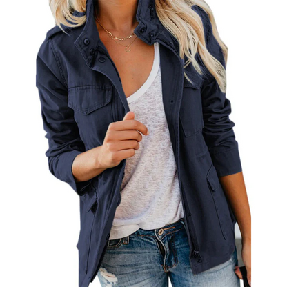 Casual Women's Jacket with Zip and Button Front