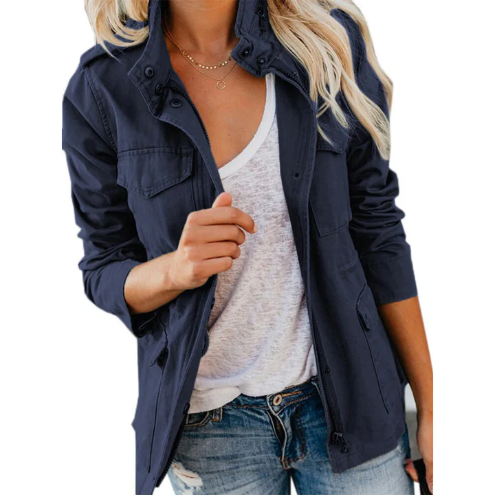 Casual Women's Cotton Jacket with Multiple Pockets