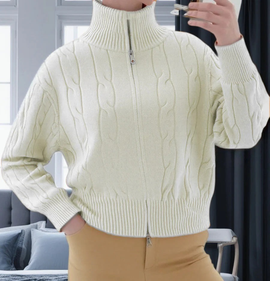 Cozy Women's Cable Knit Zip Up Sweater