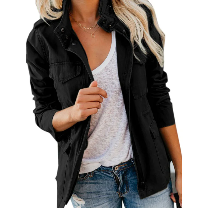 Casual Women's Cotton Jacket with Multiple Pockets