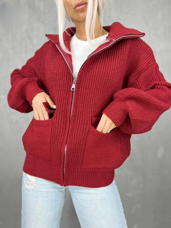 Soft Women's Zip Up Knit Jacket with Pockets