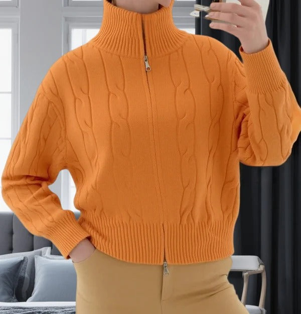 Cozy Women's Cable Knit Zip Up Sweater