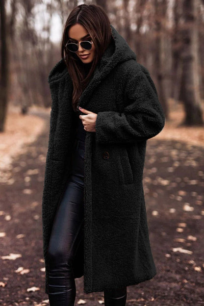 Cozy Women's Fleece Hooded Coat Long Open Style