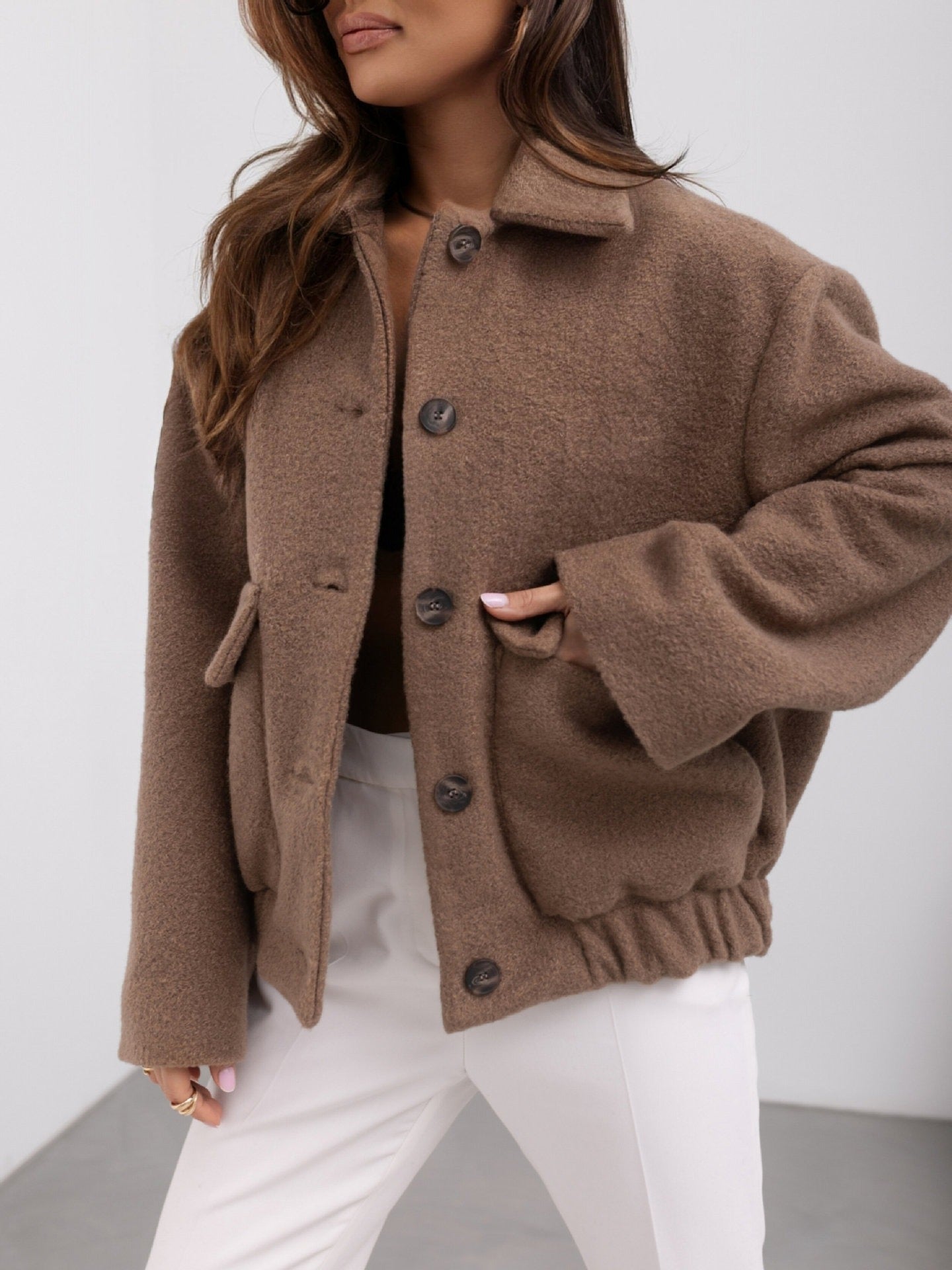 Relaxed Fit Wool Coat with Buttons and Pockets - EasyApparels