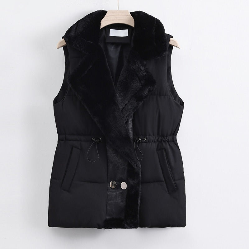 Warm Padded Vest with Faux Fur Trim