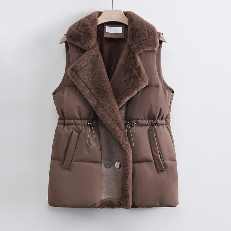 Warm Padded Vest with Faux Fur Trim - EasyApparels