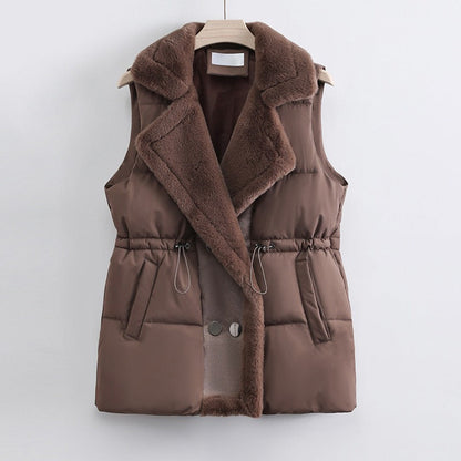 Warm Padded Vest with Faux Fur Trim - EasyApparels