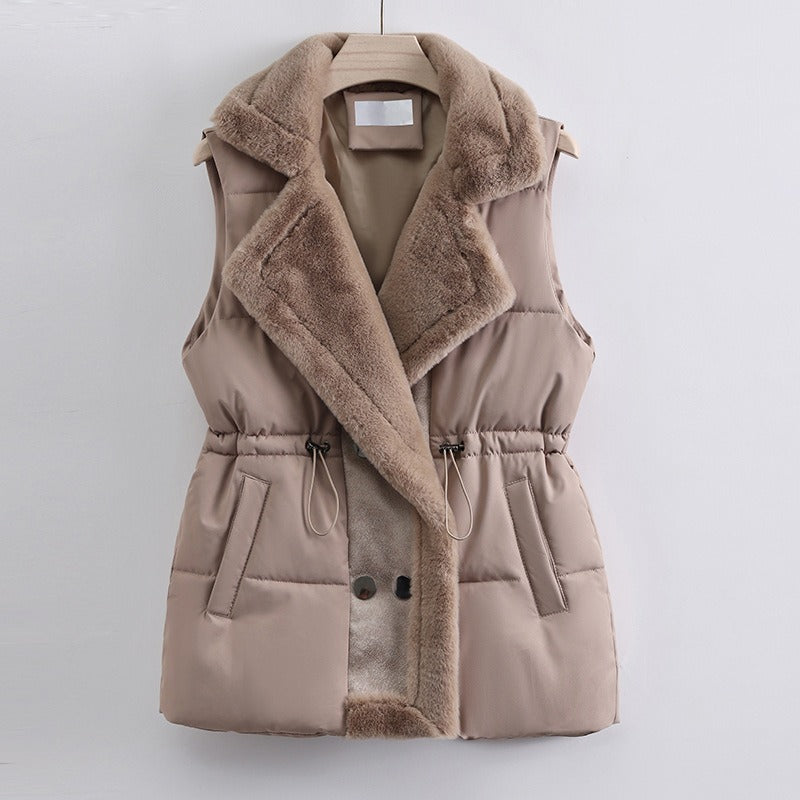 Warm Padded Vest with Faux Fur Trim