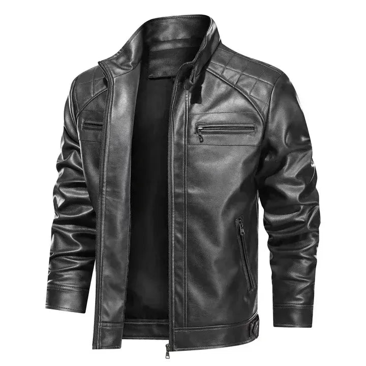 Men's Fitted Biker Jacket with Quilted Shoulders - EasyApparels