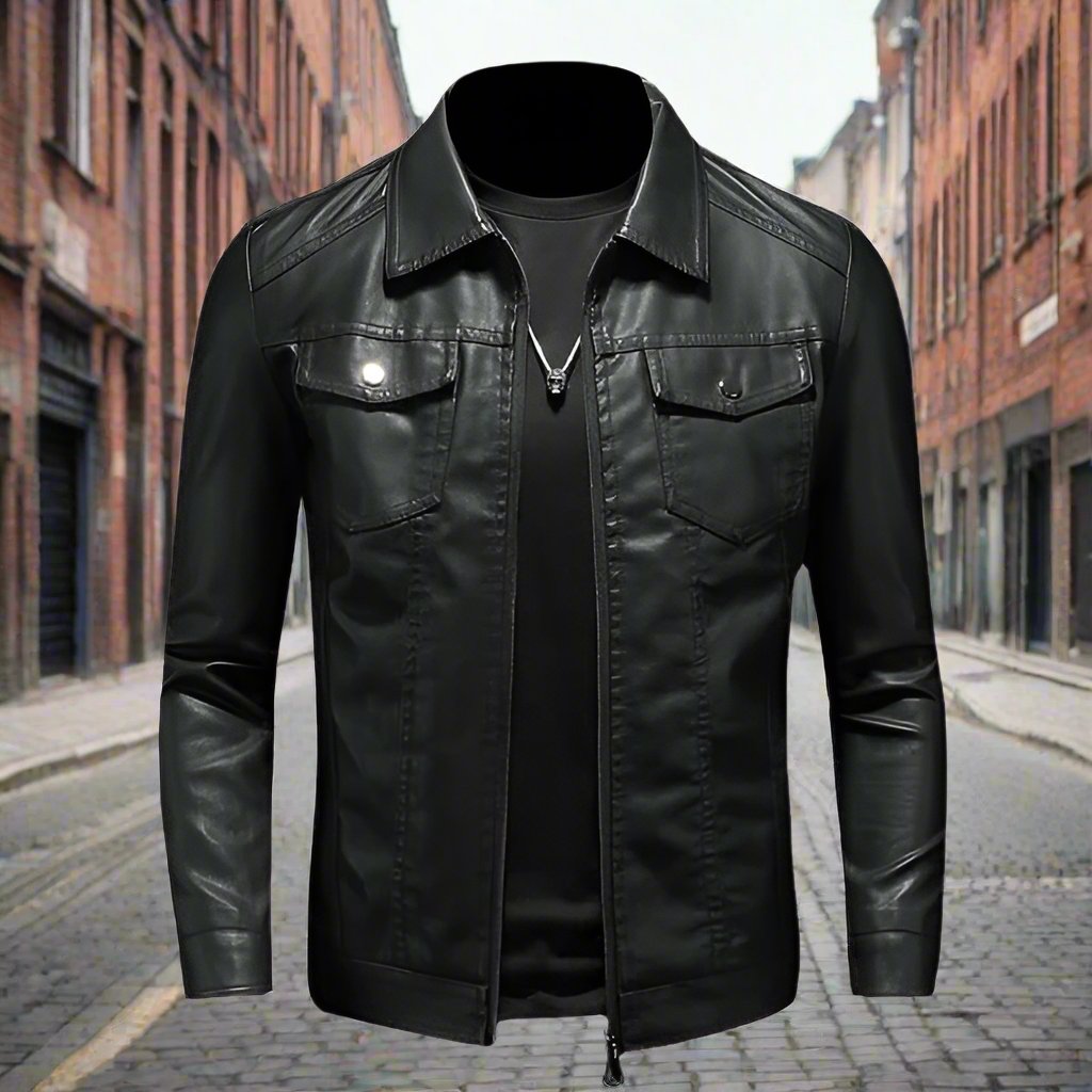Men's Faux Leather Slim Fit Biker Jacket - EasyApparels