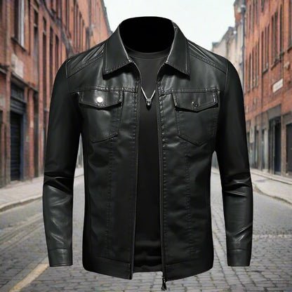 Men's Faux Leather Slim Fit Biker Jacket - EasyApparels