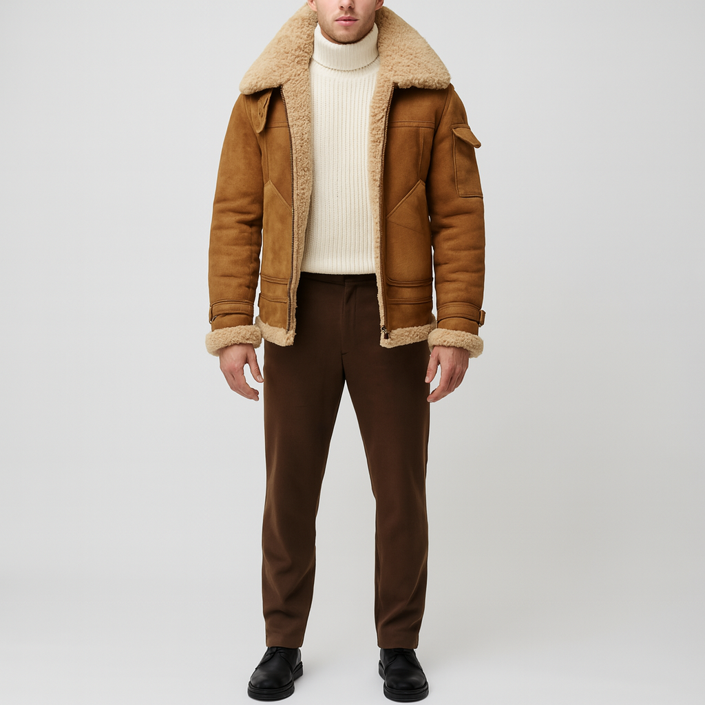 Warm Shearling Leather Winter Jacket For Men - EasyApparels