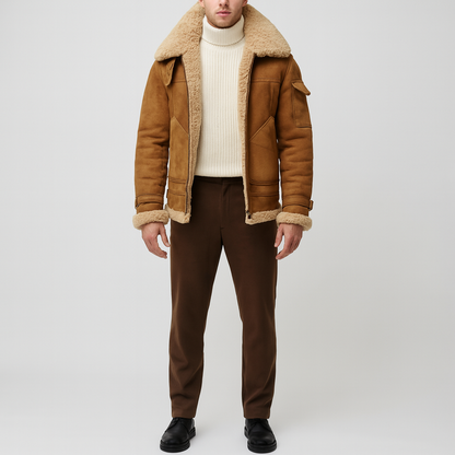 Warm Shearling Leather Winter Jacket For Men - EasyApparels
