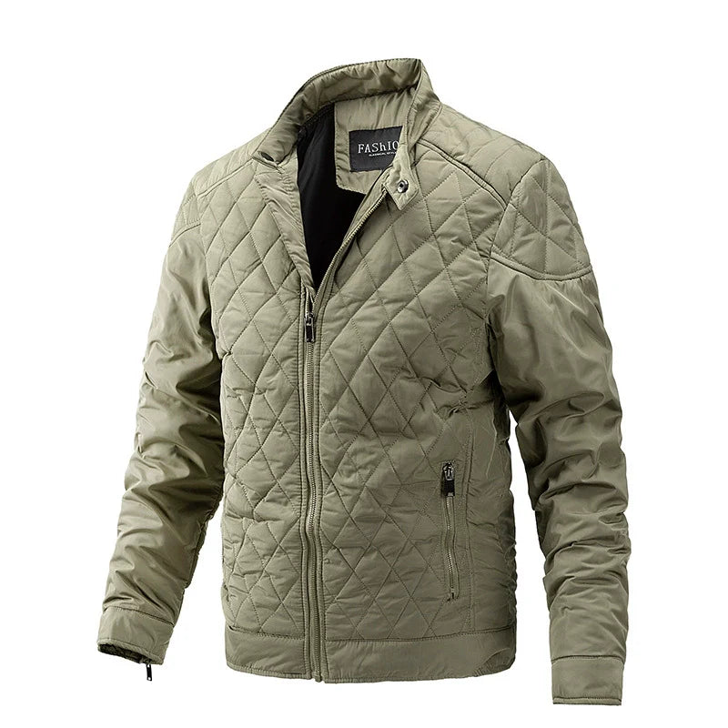Warm Padded Jacket with Stand Collar and Full Zip