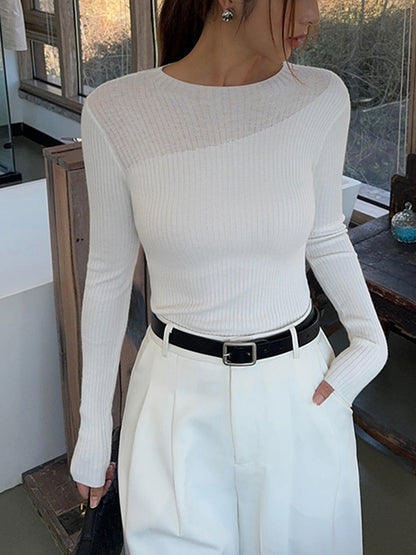 Textured Slouchy Crew Neck Sweater Top - EasyApparels