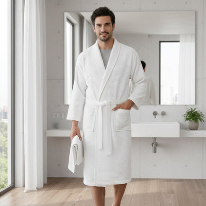 Soft Men's Waffle Weave Bathrobe with Tie Belt