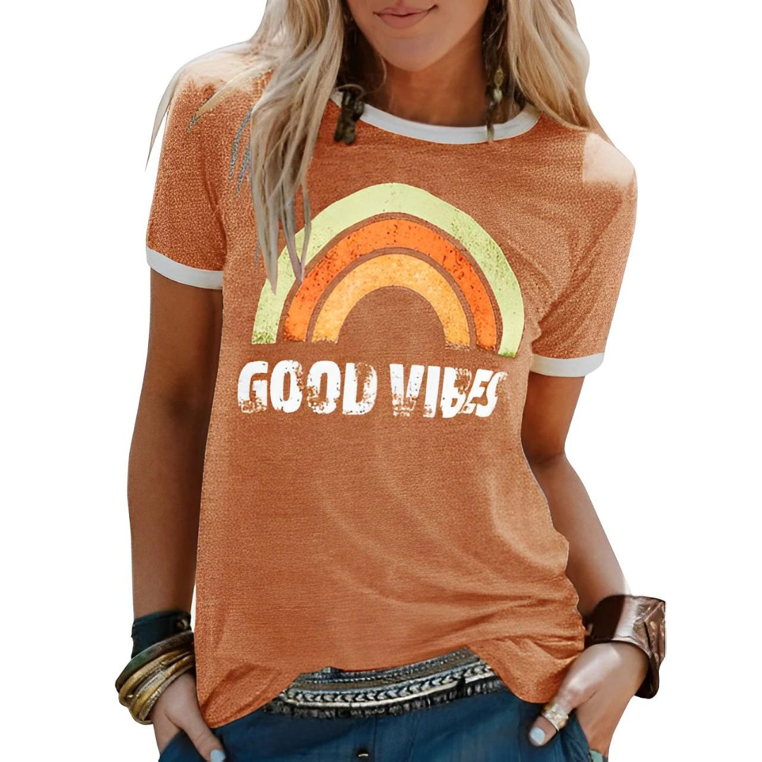 Colorful Women's Tee with Rainbow Design - Pexav