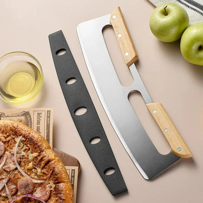 Large Pizza Cutter with Curved Stainless Steel Blade (35 cm) - Bruno-Double Handle-The Livary