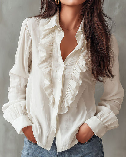 Feminine Ruffled Long Sleeve Women's Top - Vossary