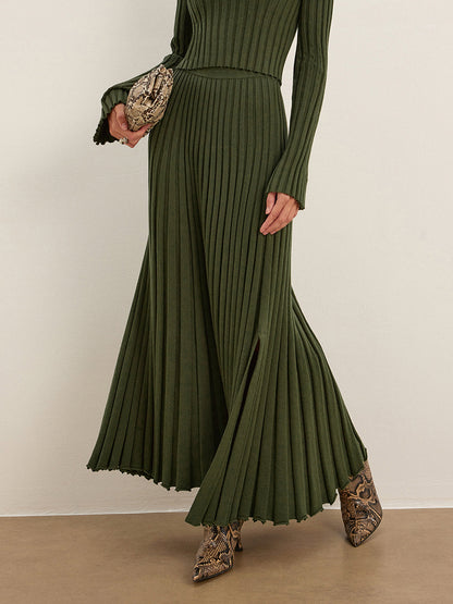 Flared Hem Pleated Knit Skirt - EasyApparels