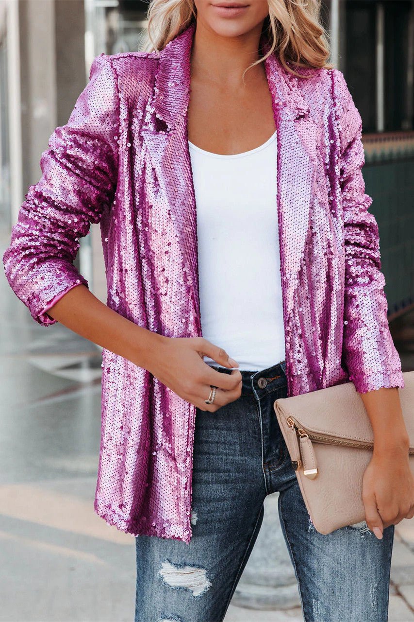 Glittering Sequin Longline Jacket - EasyApparels