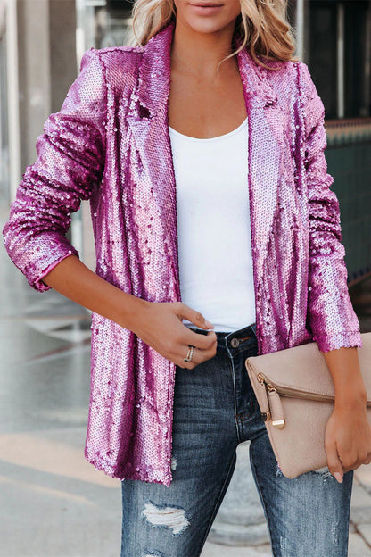 Glittering Sequin Longline Jacket - EasyApparels