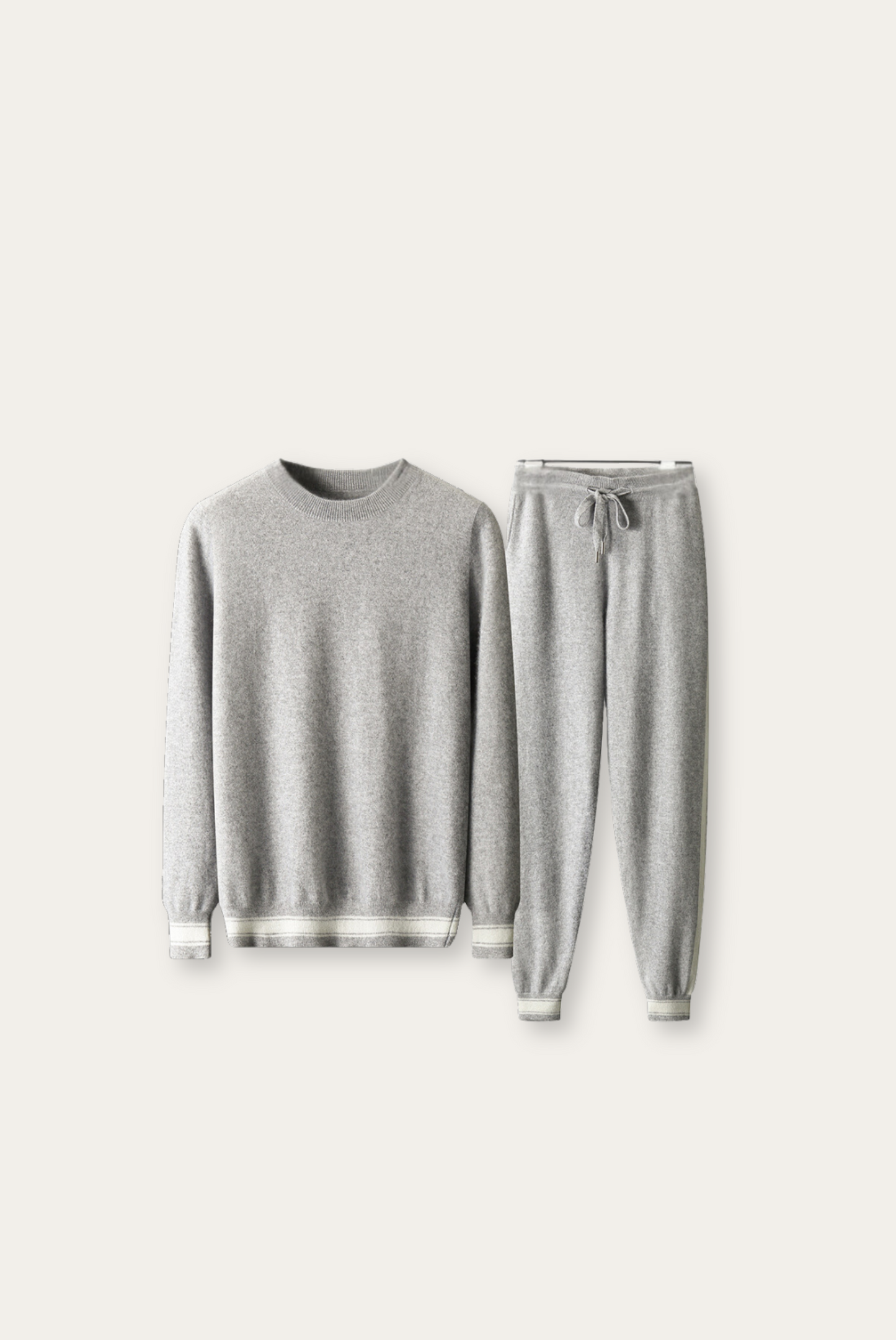 Soft Grey Cashmere Blend Sweater Set - Pexav