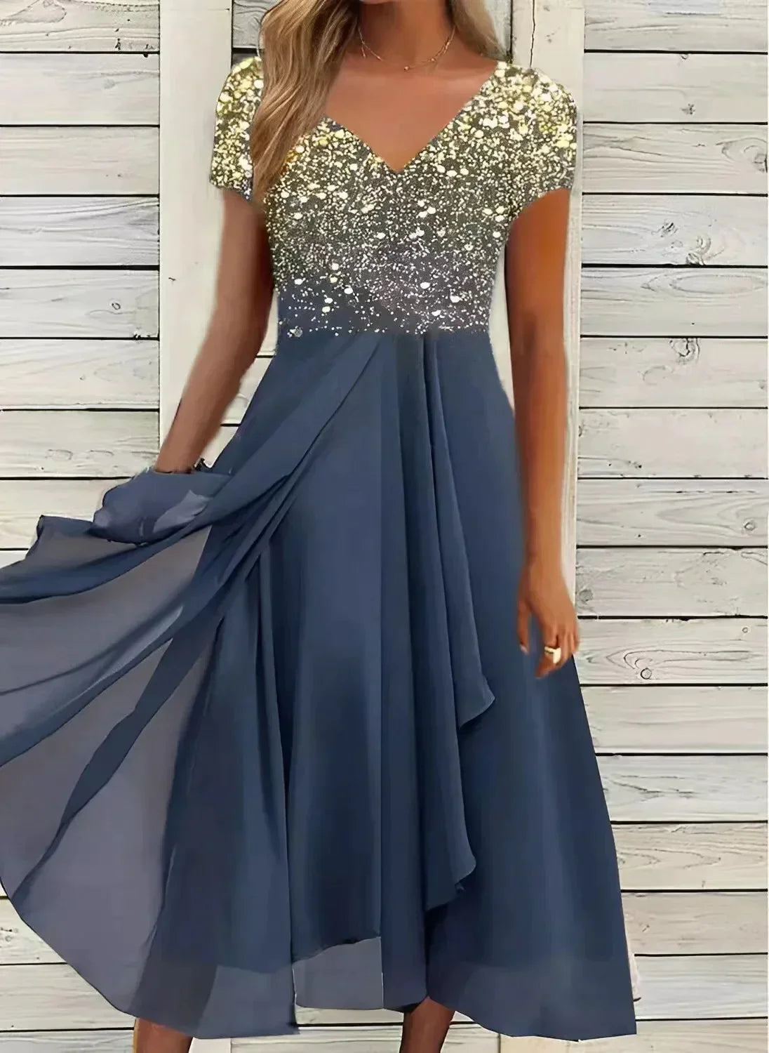 Light Summer Dress with Glamorous Look – Soraya-Gold Blue-S-The Livary