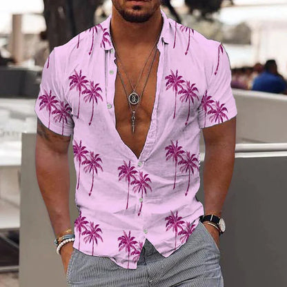 Linen Men's Shirt with Short Sleeves – Matteo-Pink-S-The Livary