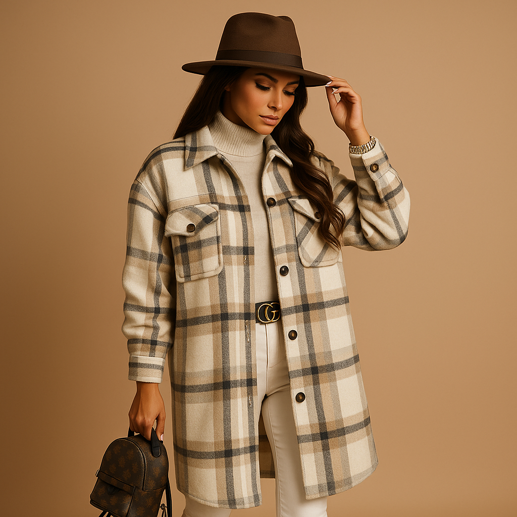 Classic Plaid Trench Coat for Women - Vossary