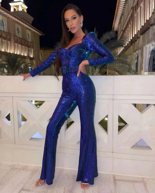 Glittery Full-Length Party Jumpsuit - EasyApparels