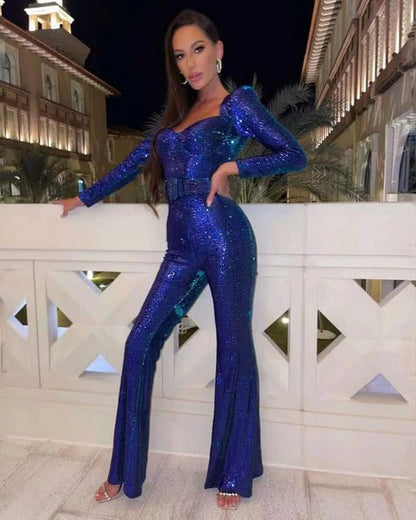 Glittery Full-Length Party Jumpsuit - EasyApparels