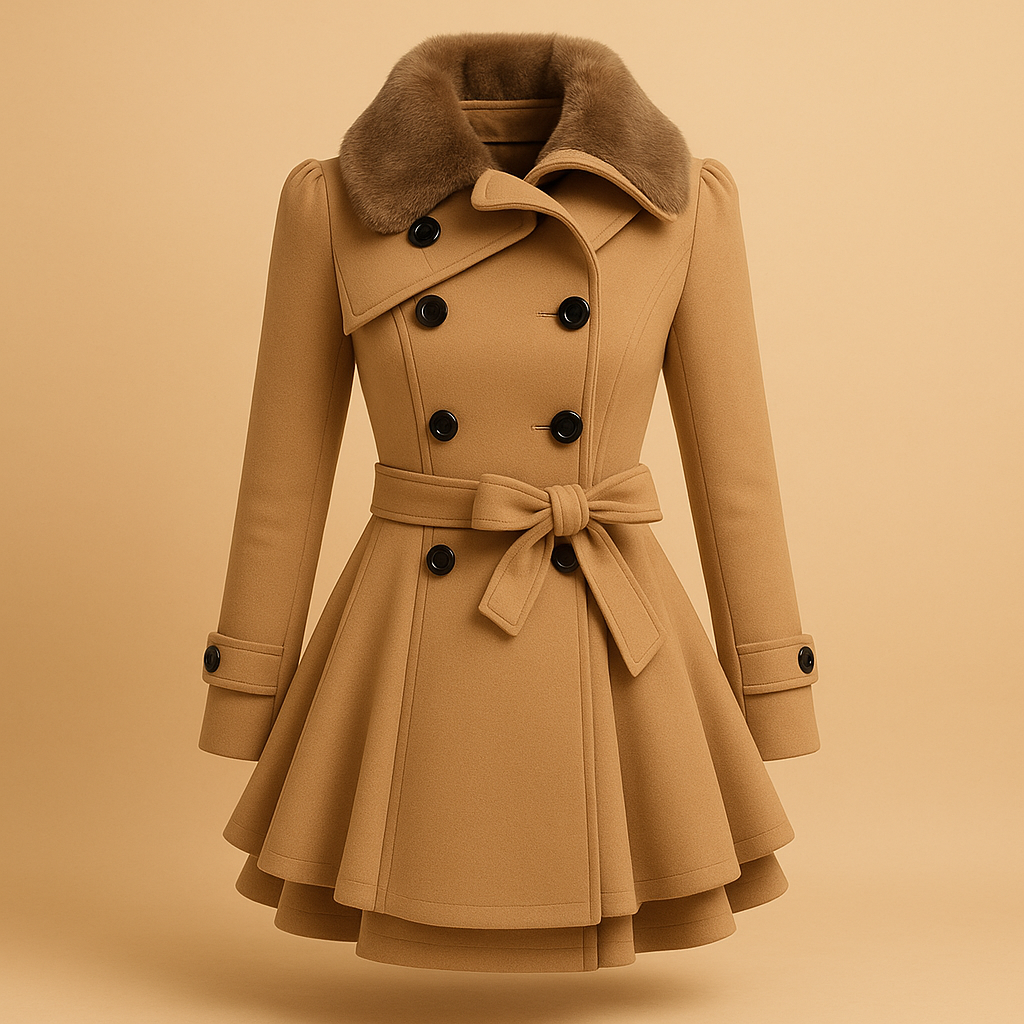 Warm Womens Coat with Faux Fur Trim - Vossary