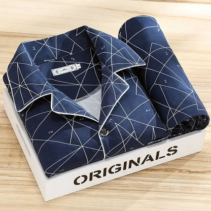Luxury Men's Pyjama Set - Oliver-Dark Blue Triangle-L-The Livary