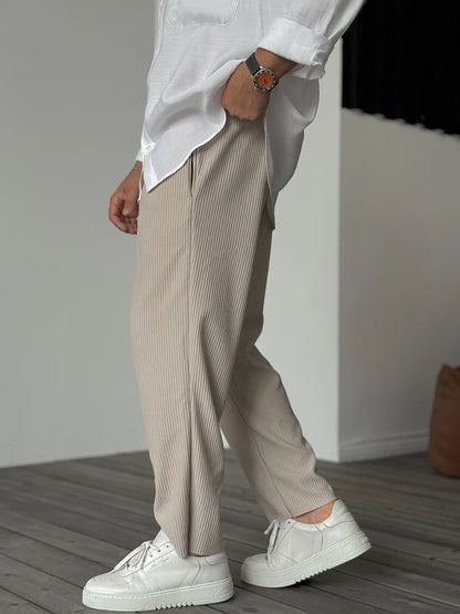 Luxury Men's Trousers in Soft Fabric – Alessio-Beige-S-Nora Luxe