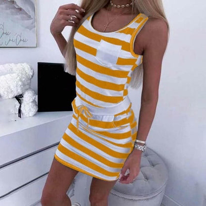 Chic Striped Cotton A-Line Dress