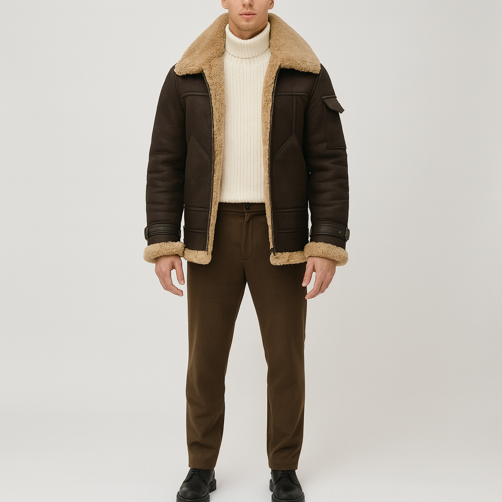 Warm Shearling Leather Winter Jacket For Men