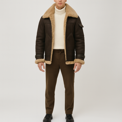 Warm Shearling Mens Winter Coat
