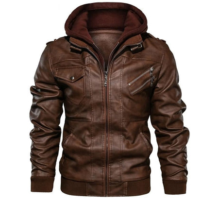 Men's Faux Leather Biker Jacket – Dane-Brown-S-The Livary